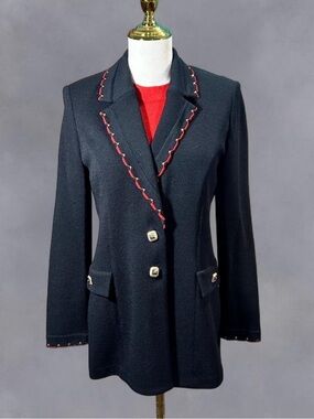 Vintage St. John Collection preppy long line rope trim blazer gold hardware Sz 4